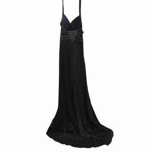 Black sheer beaded satin formal gown